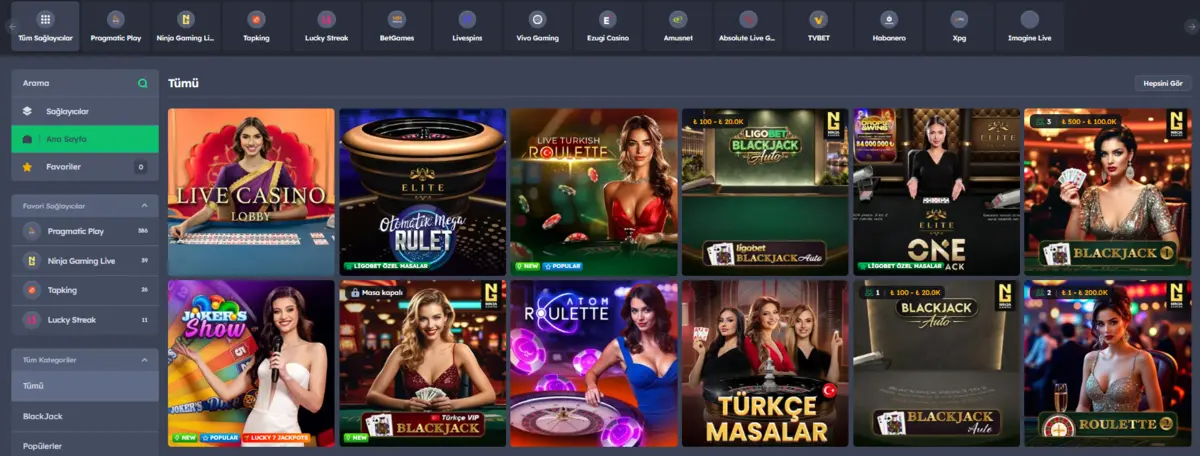 Ligobet canlı casino rulet ve blackjack masaları