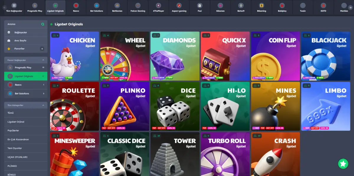 Ligobet Originals oyunları Crash Plinko Mines