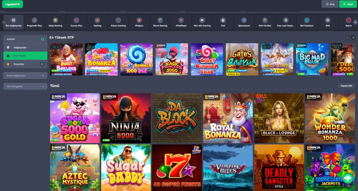 Ligobet slot oyunları ve sağlayıcı sekmeleri